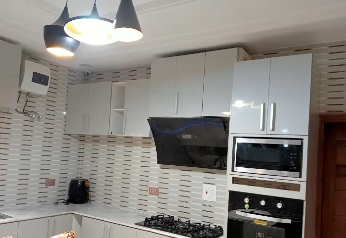 picture of a modern kitchen with seveeral appliances installed